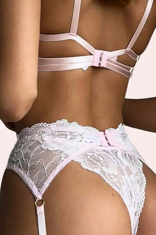 Aroma Set - Set - Feminine UAE - Sensual Lingerie - Pink - S - Bra Panties & Garter Set - Set -