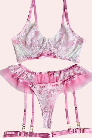 Ballerina Set - Set - Feminine UAE - Sensual Lingerie - Pink - S - Bra Panties & Garter Set - Set -