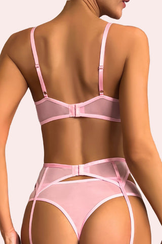 Cotton Candy Set - Set - Feminine UAE - Sensual Lingerie - Pink - S - Bra Panties & Garter Set - Set -