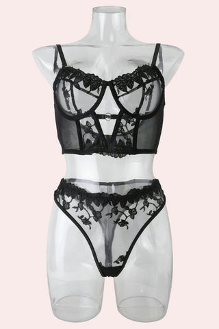 French Set - Set - Feminine UAE - Sensual Lingerie - Black - S - Bra & Panties Set - Set -