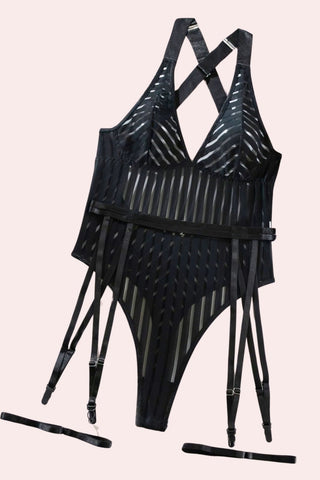 Stripes Bodysuit - Bodysuit - Feminine UAE - Sensual Lingerie - Black - S - Bodysuit - -