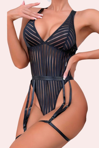 Stripes Bodysuit - Bodysuit - Feminine UAE - Sensual Lingerie - Black - S - Bodysuit - -