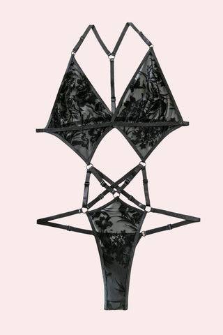 Velvet Bodysuit - Bodysuit - Feminine UAE - Sensual Lingerie - Black - S - Bodysuit - -